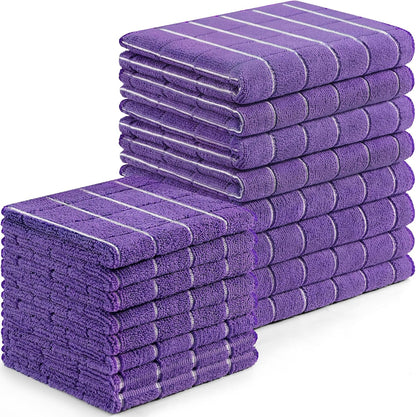 Homaxy Microfiber Kitchen Towels and Dishcloths Set, 16 Pack Soft and Absorbent Dish Hand Towels Bulk, 28 x 16 Inch & 12 x 12 Inch Quick Drying Rags for Washing Dishes, Purple