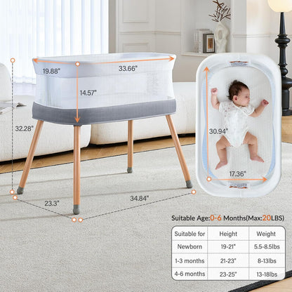 Electric Bassinet for Baby 3 Rocking Speeds, Auto Bedside Sleeper with 8 Soothing Music, Rocking Bassinet for Infant, Grey