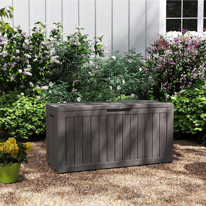 80 Gallon Outdoor Storage Box with Wheels, Waterproof Lockable Resin Deck Box Patio Storage Bin for Pool Accessories Cushion Furniture, Garden Tools, UV-Resistant Outside Delivery Grey