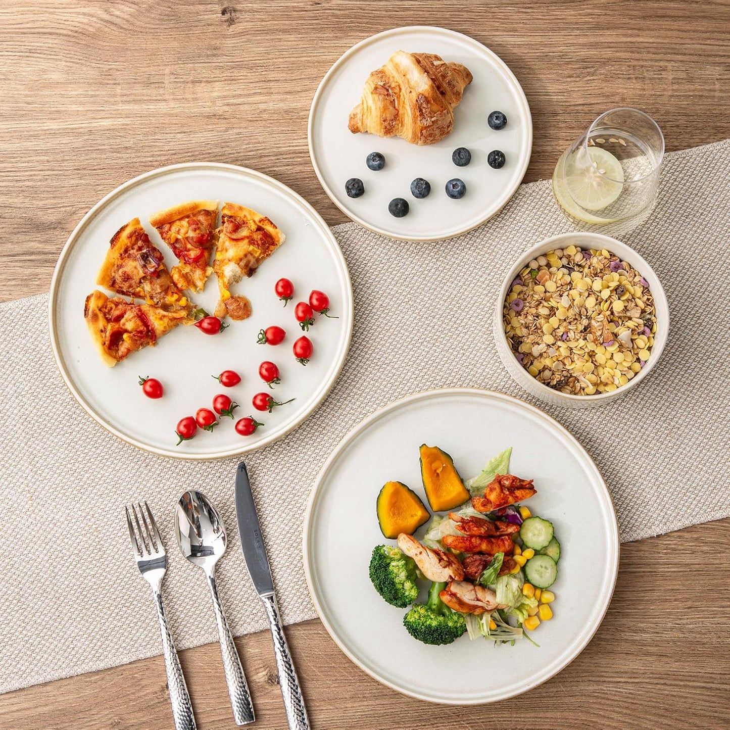 AmorArc Ceramic Dinnerware Sets, Handmade Reactive Glaze Stoneware Plates and Bowls Sets,Highly Chip and Crack Resistant | Dishwasher & Microwave Safe Dishes Set, Service for 8 (24pc)