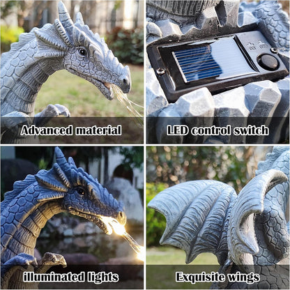 Dragon Solar Garden Statues Outdoor Decoration with LED Light Strings,Dragon Figurine Solar Lights Lawn Décor,Outside Statue Ornament for Patio, Balcony, Yard,Unique Gifts for Mom Grandma