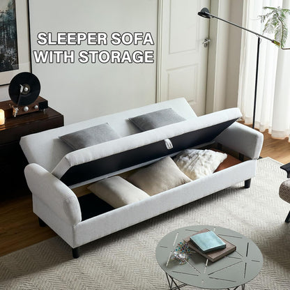 Convertible Futon Sofa Bed, 80.7" Adjustable Sleeper Sofa with Storage, 3-Seater Couch, 5-Position Reclining Back, 7" Thick Cushion, Twin Size Sofa for Small Spaces, Living Room, Bedroom, Dorm, Office