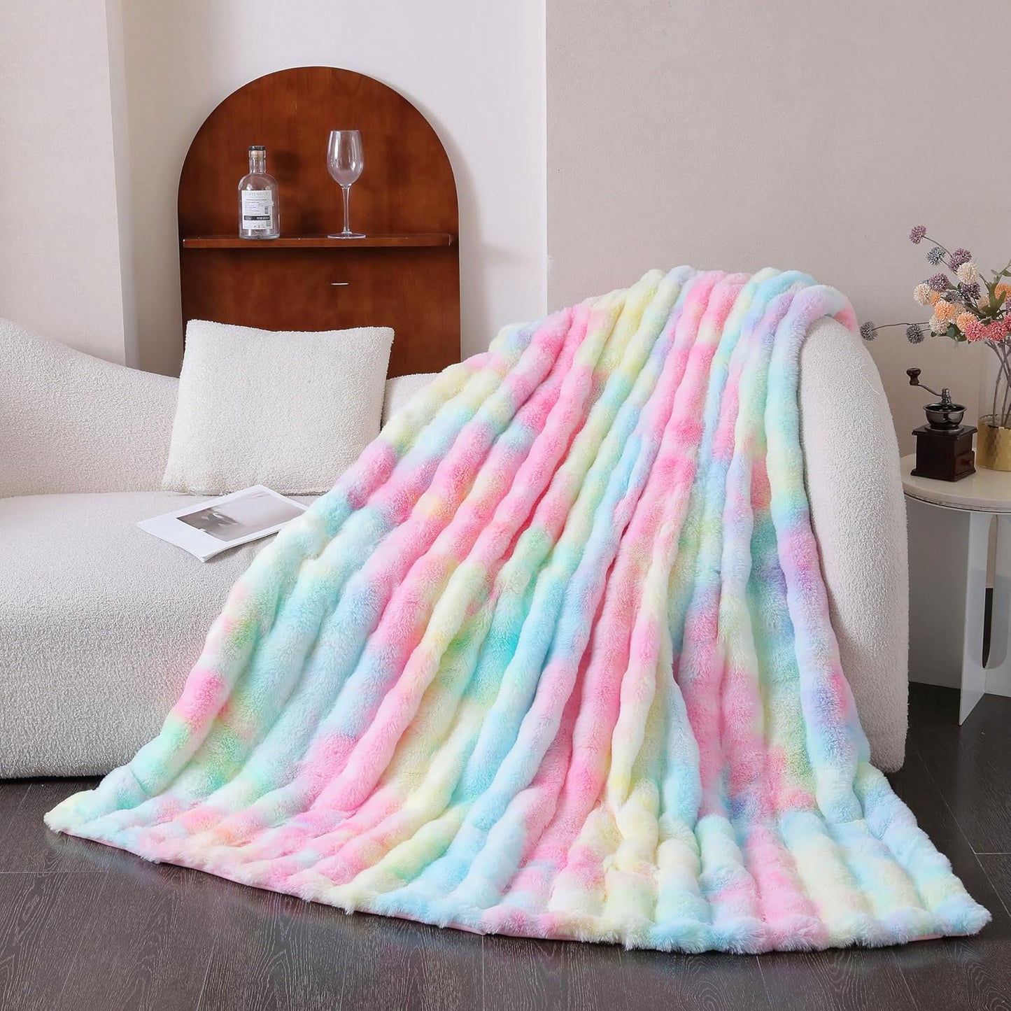 UKELER Colorful Plush Furry Throw Blanket 50''x60'', Super Soft Cozy Warm Blanket for Bed, Couch, Sofa, Office, Camping Shaggy Faux Fur Blanket Gift for Girls, Women