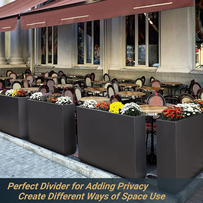 Metallic Heavy Planter for Outdoor Plants, 38Lx10Wx30H Inches Tall and Long Metal Divider Planter Box for Outside & Indoor, No Assembly Required (Gray)