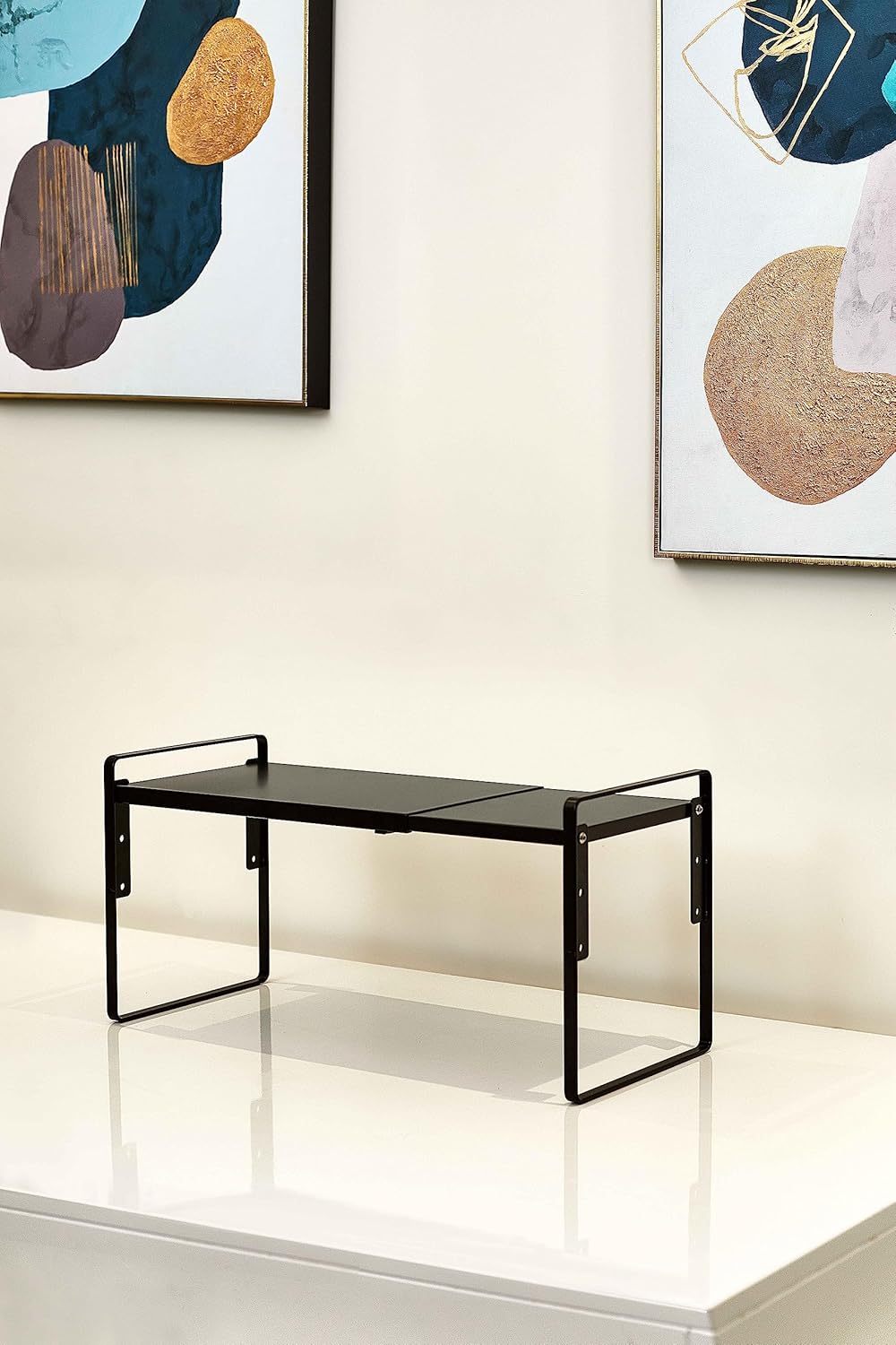 Nxconsu Cabinet Shelf Expandable Height Adjustable Shelf Organizer Riser for Kitchen Cabinet Pantry Cupboard Under Sink Countertop Organization Storage Space Saver Stackable Heavy Duty Metal Black XXL