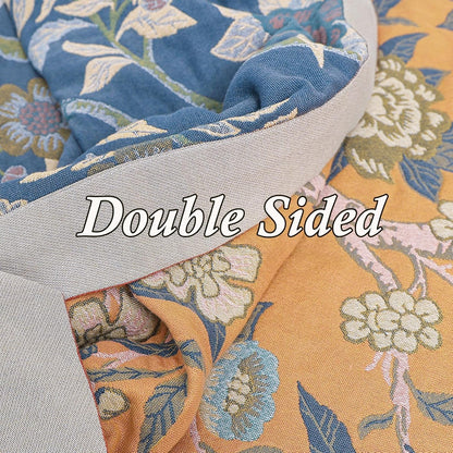 Snycler Boho Throw Blanket for Bed - 100% Cotton Ultra Soft Rustic Quilt Blanket Orange Bird Floral Printed Farmhouse Decor Bed Blankets, 80"×90" All Season Rustic Throw for Sofa Couch Chair