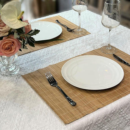 ANDSTAR Bamboo Placemats Set of 6 Non-Slip - 12x18 Inch Waterproof Table Mats for Dining, Eco-Friendly Reusable Dishwasher Safe Kitchen Decor, Thick Heat Resistant Home Accessories (Brown)