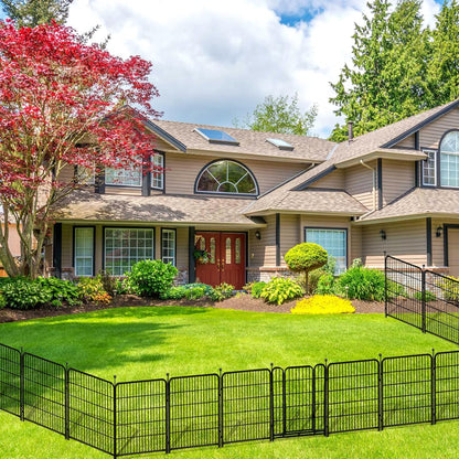 Garden Fences with Gate, 32 in(H)×27 in(L) 16 Panels Total 35.4 Ft(L), Garden Animal Barrier, Fence for Dogs Outside, Heavy Duty Iron Metal Animal Barrier Fence, Flower Bed Fencing