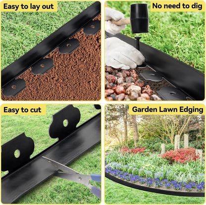 GOTGELIF No Dig Landscape Edging Border, 2'' Tall 40FT Garden Edging Kit with 60pcs Anchoring Stakes for Lawn, Flower Beds, Gardens and Yards (Black)