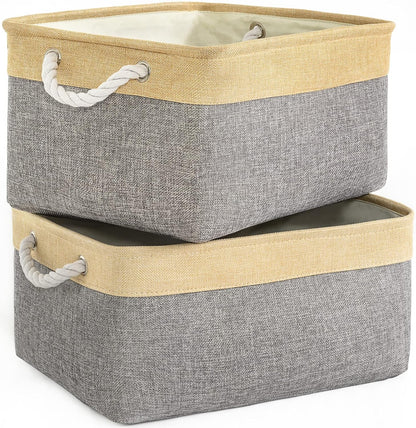 TheWarmHome Storage Basket for Organizing - 3 Pack 14x10x7 inch Large Collapsible Storage Bin for Shelves, Fabric Storage Cubes for Organizer ClosetCloth Gift Toy (Grey & Gold)