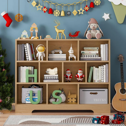 Book Shelf Set of 2, 10 Cubes Storage Organizer, 3-Tier Open Bookshelf Wooden Bookcase, Freestanding Log Bookshelf Cube Shelf for Bedroom, Living Room, Home Office