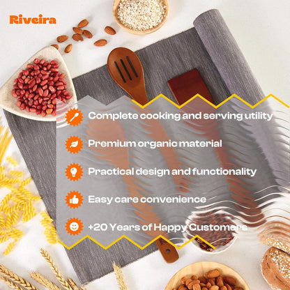 Riveira Premium Brown Bamboo Wooden Spoons for Cooking Set of 3 – Premium Brown Bamboo Wooden Cooking Utensils, Wooden Spatula, Wooden Spoon - Premium Quality Wooden Utensil Set for Non-Toxic Cooking