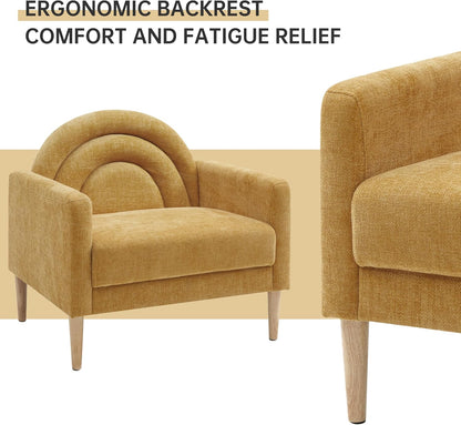 Accent Chair Reading Chair with Armrest, Small Comfy Chair for Small Spaces, Modern Linen Upholstered Armchair for Bedroom & Living Room, Single Sofa Chair with Wood Legs, Easy Assembly (Yellow)