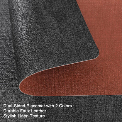 Myir JUN Dual Sided Faux Leather Placemats Set of 8 for Indoor Outdoor Dining Tables, Square Non-Slip Washable Wipeable Table Mats (Gray Terracotta, Set of 8)
