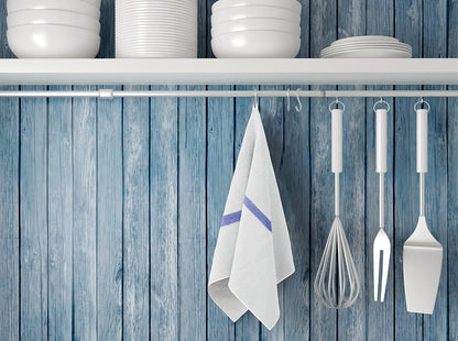 GOLD TEXTILES New Cotton Blend White Restaurant Bar Mops Kitchen Towels (36, Blue Stripe)