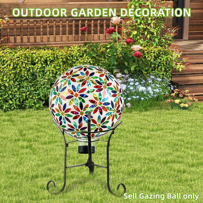 VOREEN Mosaic Glass Gazing Ball Outdoor Gazing Globe, Reflective Ball Yard Decoration for Homes, Patio, Lawn and Gardens, Gift for Mom Wife Friend, 10-Inch, Multi Colored Flowers Design