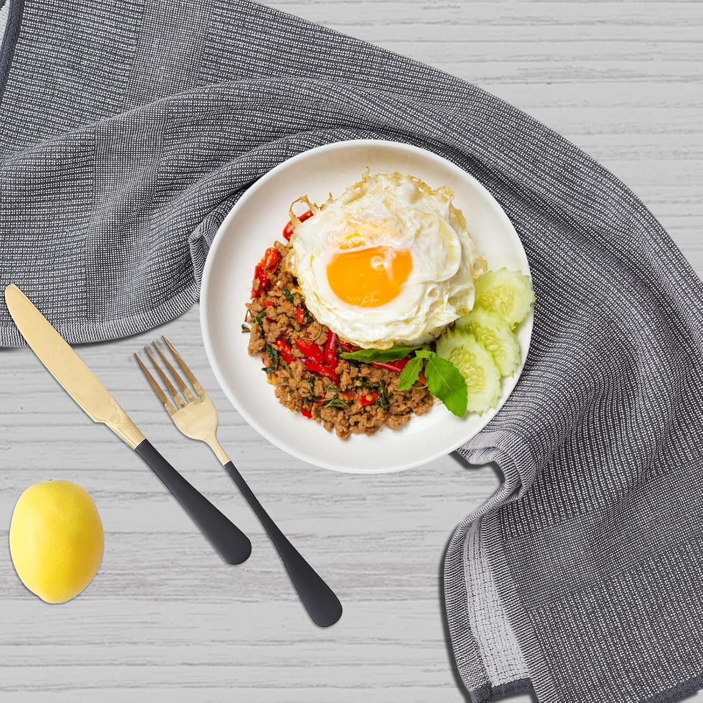 Homaxy Premium Kitchen Towels(18”x 28”, 6 Pack), Large Cotton Kitchen Hand Towels, Flat and Terry Dish Towels, 380 GSM Highly Absorbent Tea Towel Set with Hanging Loop, Grey