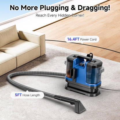 Portable Spot Cleaner Machine for Carpet and Upholstery - 18Kpa Carpet Cleaner with Dual BrushHeads, Easy Move, Cleaning Machine for Furniture, Couch, Stairs, Car and Pet Stain, Blue