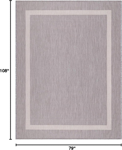 Bordered Outdoor Rug 6x9 Washable Outside Carpet for Indoor Patio Porch Waterproof Easy Cleaning Non Shedding Area Rugs Gray 6 x 9