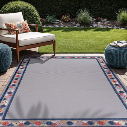 Beverly Rug Outdoor Rug 10x14 Modern Bordered Large Area Rugs for Indoor and Outdoor Patio Easy to Clean Non Shedding Living Room Porch Garden Washable Outside Carpet (10 x 14 Gray)