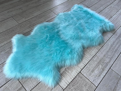 LAMBZY Faux Sheepskin Super Soft Hypoallergenic Free Shape Silky Shag Rug, Luxury Shaggy Plush Carpet for Bedrooms Living Kids Room Sofa Rugs (Blue, Single and a Half 2'x4')