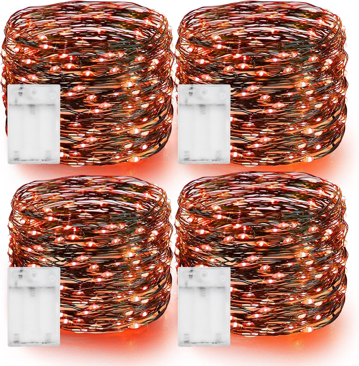 Dazzle Bright Orange Fairy String Lights, 4 Pack Total 80FT 240LED Copper Wire Battery Operated Waterproof Lights, Halloween Decorations for Indoor Home Outdoor Patio Yard Party Decor