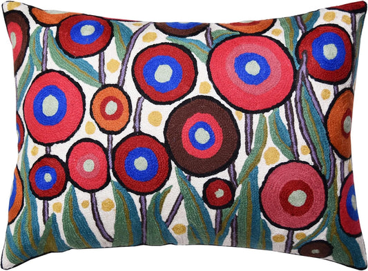 Cream Lumbar Poppy Floral Pillow Cover Red Poppies Flower Pillows White Farmhouse Chair Cushion Floral Cream Hand Embroidered Size 14x20