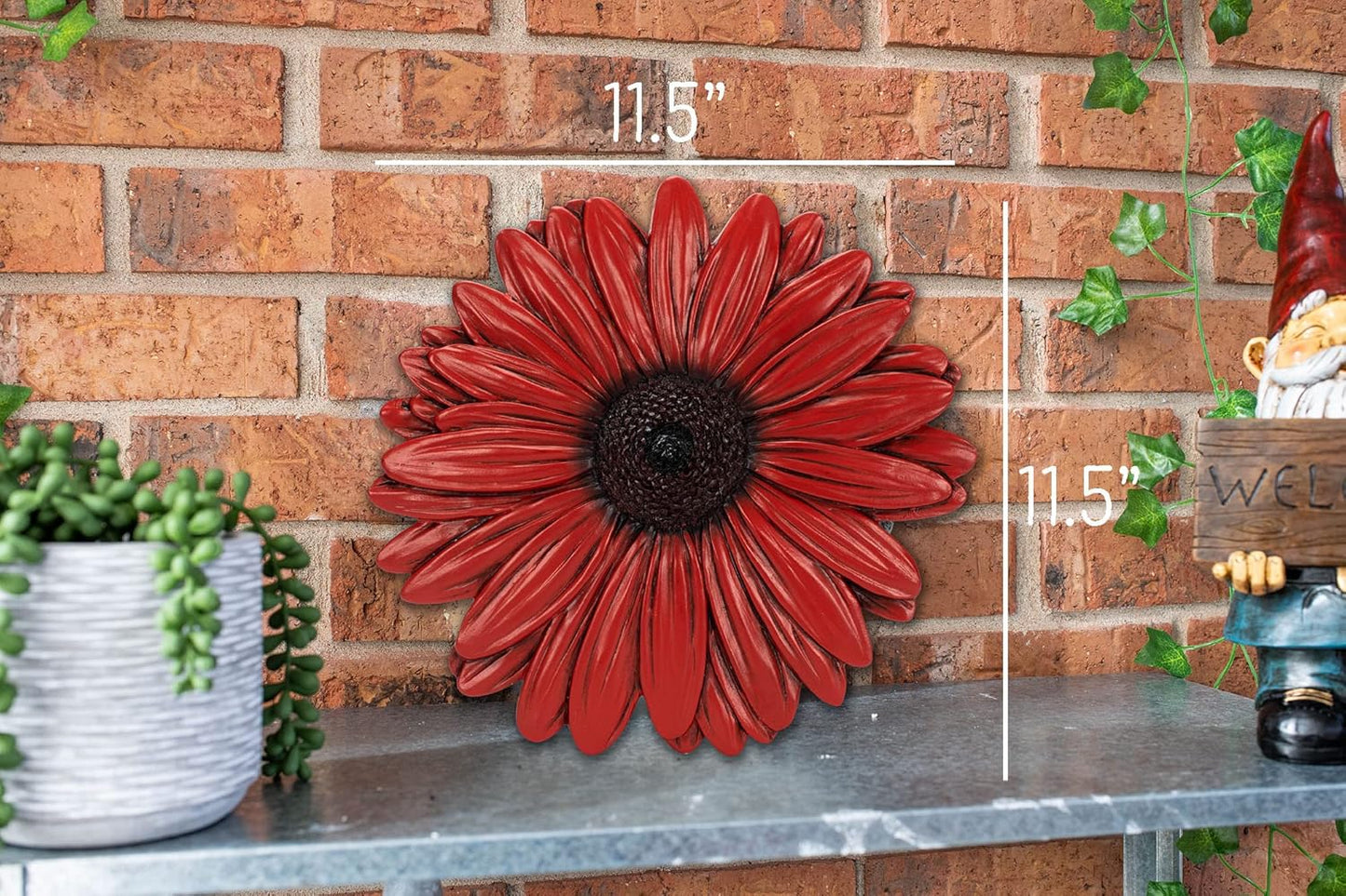 NAT & Jules Gerbera Daisy Flower Shaped Dimensional Indoor Outdoor 12 inch Cast Resin Decorative Garden Stepping Stone, Patio, Walkway Sculpture Yard Art, Red