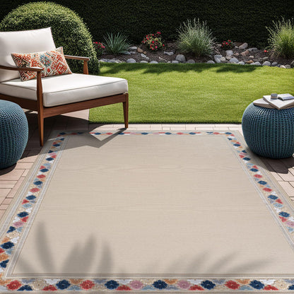 Beverly Rug Outdoor Rug 6x9 Modern Bordered Area Rugs for Indoor and Outdoor Patio Easy to Clean Non Shedding Living Room Porch Garden Washable Outside Carpet (6 x 9 Beige)