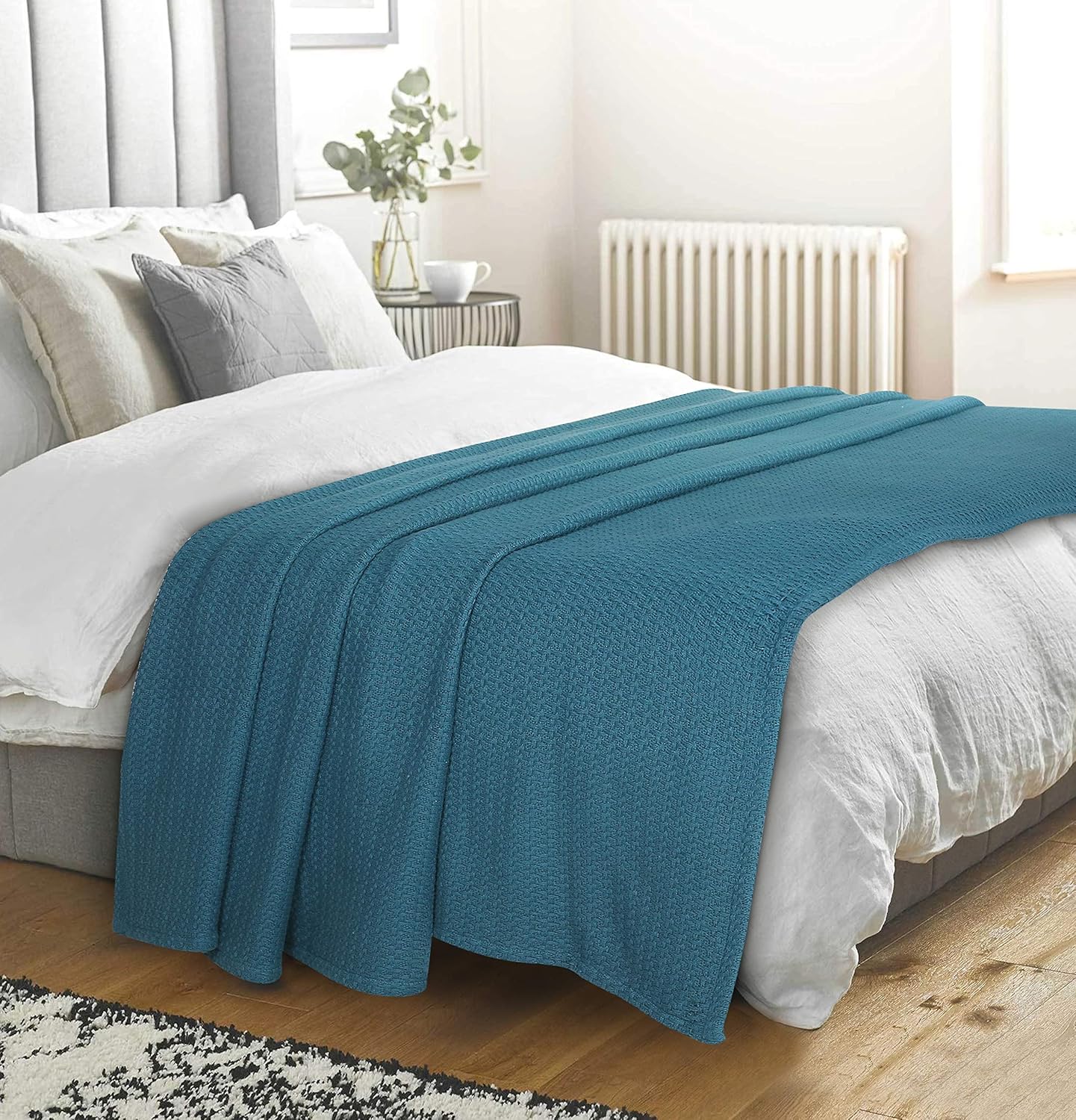 Elvana Home 100% Cotton Bed Blanket, Breathable Bed Blanket Full - Queen Size, Cotton Thermal Blankets Full - Queen, Perfect for Layering Any Bed for All Season, Teal Green
