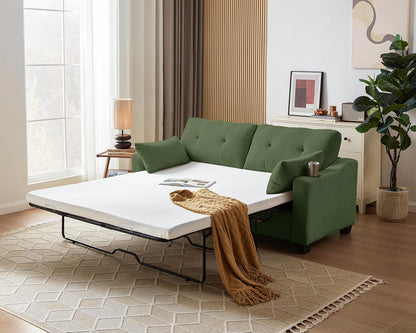 Pull Out Sofa Bed, Full Size Sleeper Sofa, 2-in-1 Convertible Corduroy Couch with USB Charging, Memory Form Couch for Living Room, Apartment and Small Space (Green, Corduroy - Queen Size)