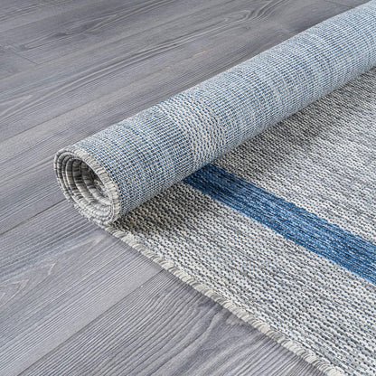 Bordered Outdoor Rug 6x9 Washable Outside Carpet for Indoor Patio Porch Waterproof Easy Cleaning Non Shedding Area Rugs Silver Gray - Blue 6 x 9
