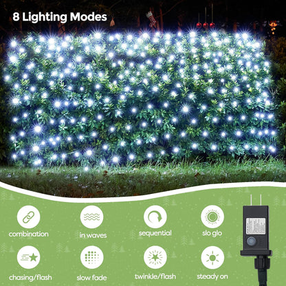 WBao Christmas Net Lights 200LED F8 Big Bulbs, 8.4ft x 5.2ft Christmas Lights with 8 Modes, Timer, End to End Connectable, Waterproof for Lawn, Bushes Outdoor Christmas Decorations, Cool White
