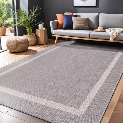 Bordered Outdoor Rug 6x9 Washable Outside Carpet for Indoor Patio Porch Waterproof Easy Cleaning Non Shedding Area Rugs Gray 6 x 9