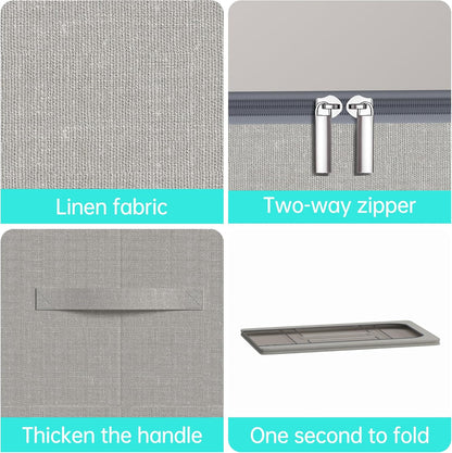 3PCS Under Bed Storage Bins with Metal Frame, Linen Fabric Frame Storage Box Clothes Organizer Bins, Underbed Container with Clear Window (Light Grey, 15.7 x 13 x 6IN)