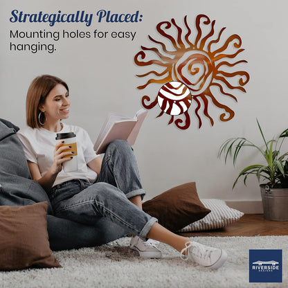 Riverside Designs Wacky Sun Metal Wall Art Indoor/Outdoor Decor - 24" Copper Rust Proof Wall Sculpture - Made in USA - Ideal for Bedroom, Garden, Home, Patio and Farmhouse