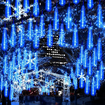 【4 Pack】 JJGoo Christmas Lights Meteor Shower Rain Lights 20inch, Totally 40 Tube 1440 LEDs Icicle Lights Outdoor Raindrop Lights for Xmas Halloween Wedding Party Tree Holiday Decoration, Blue