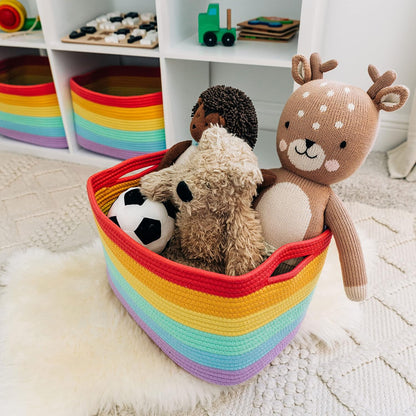 OrganiHaus Set of 3 Rainbow Woven Storage Baskets for Organizing, Cotton Rope Organizer Bins for Shelves, Closet & Nursery, Dog Toy Basket, Decorative Bins for Toys, Towels & Books - 15x10x9