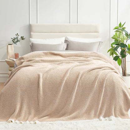 Snuggle Sac Twin XL Bed Blanket 66x90 inches, Super Soft Warm Beige Blankets for Bed, Living Room, Luxurious Microfiber Blanket Dupes, Heather Beige, 66x90 inches