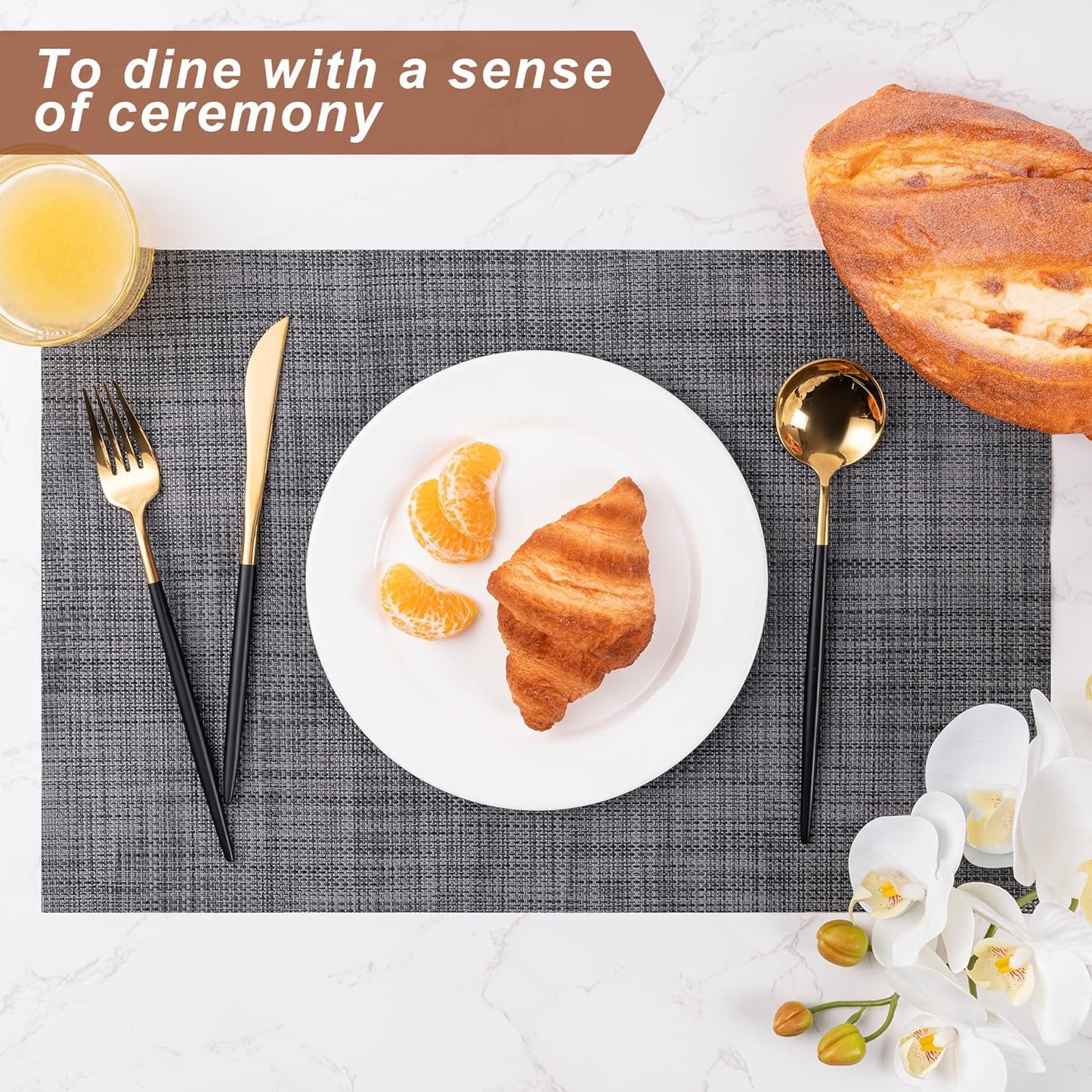 Placemats Set of 6 Washable Indoor/Outdoor Vinyl Place Mats for Dining Table Durable Non-Slip Heat Resistant PVC Weave Table Mats（Khaki）