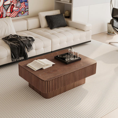 Lift Coffee Table with Storage & Adjustable Height, Solid Wood Coffee Table Fluted Center Table Accent Tea Table or Living Room, Apartment, Office (38.6" Walnut)