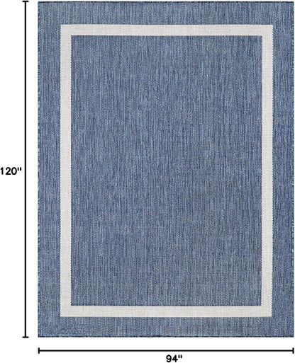 Bordered Outdoor Rug 8x10 Washable Outside Carpet for Indoor Patio Porch Waterproof Easy Cleaning Non Shedding Area Rugs Blue 8 x 10
