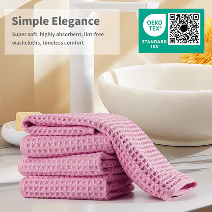 Microfiber Waffle Face Towels, 2 Pieces, Soft, Absorbent, Fast Drying, Lint Free (Pink)