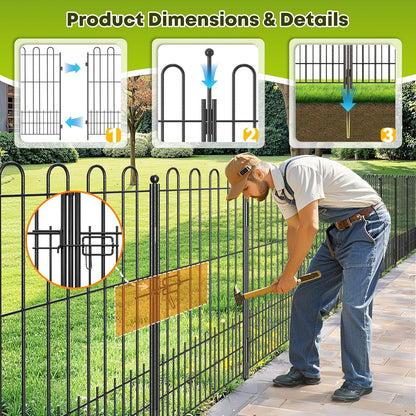 5 Panels Decorative Garden Fence with U-Shape and Latch Gate, 39.51in (H) X 11.54ft (L) Dog Fence Outdoor for Yard Security, Garden Fencing Includes Deep Stakes