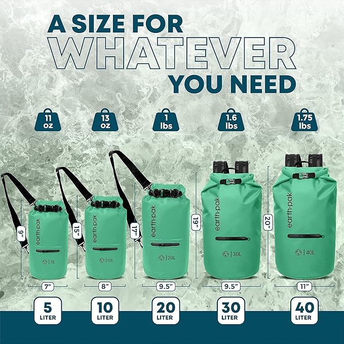 Earth Pak Waterproof Dry Bag with Zippered Pocket - Waterproof Dry Bag Backpack Keeps Gear Dry