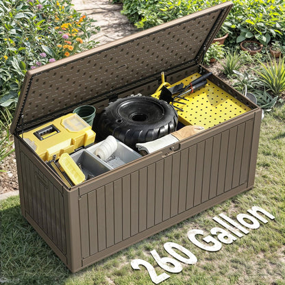 YITAHOME 260 Gallon Double-Wall Deck Box with Divider & Side Handles, Outdoor Large Storage for Patio Furniture Cushions, Garden Pool Accessories, Water Resistant & Lockable