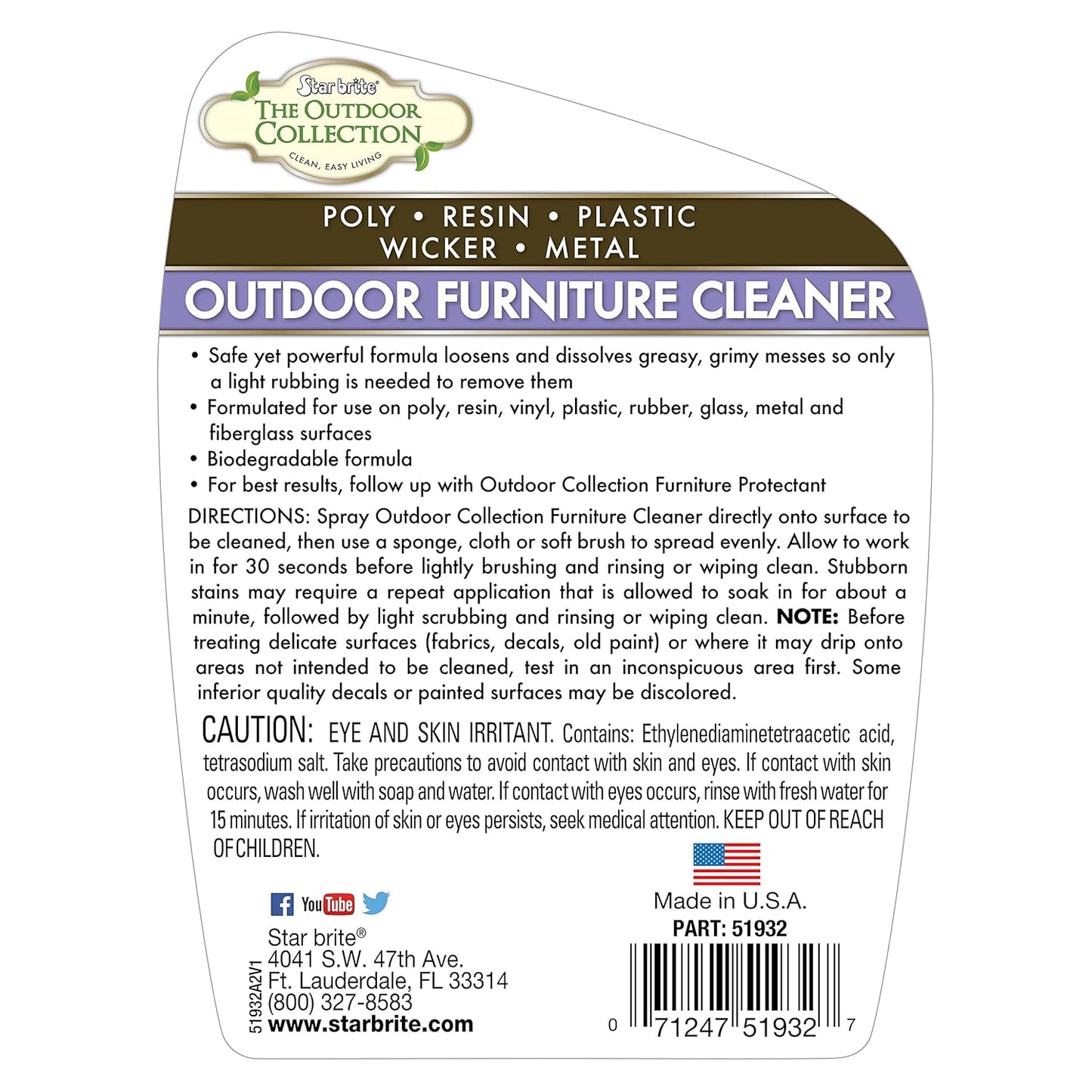 STAR BRITE Outdoor Collection Furniture Cleaner Spray - All-Surface Cleaner for Poly, Resin, Vinyl, Plastic, Rubber, Glass, Metal, and Fiberglass - 32 OZ (51932)