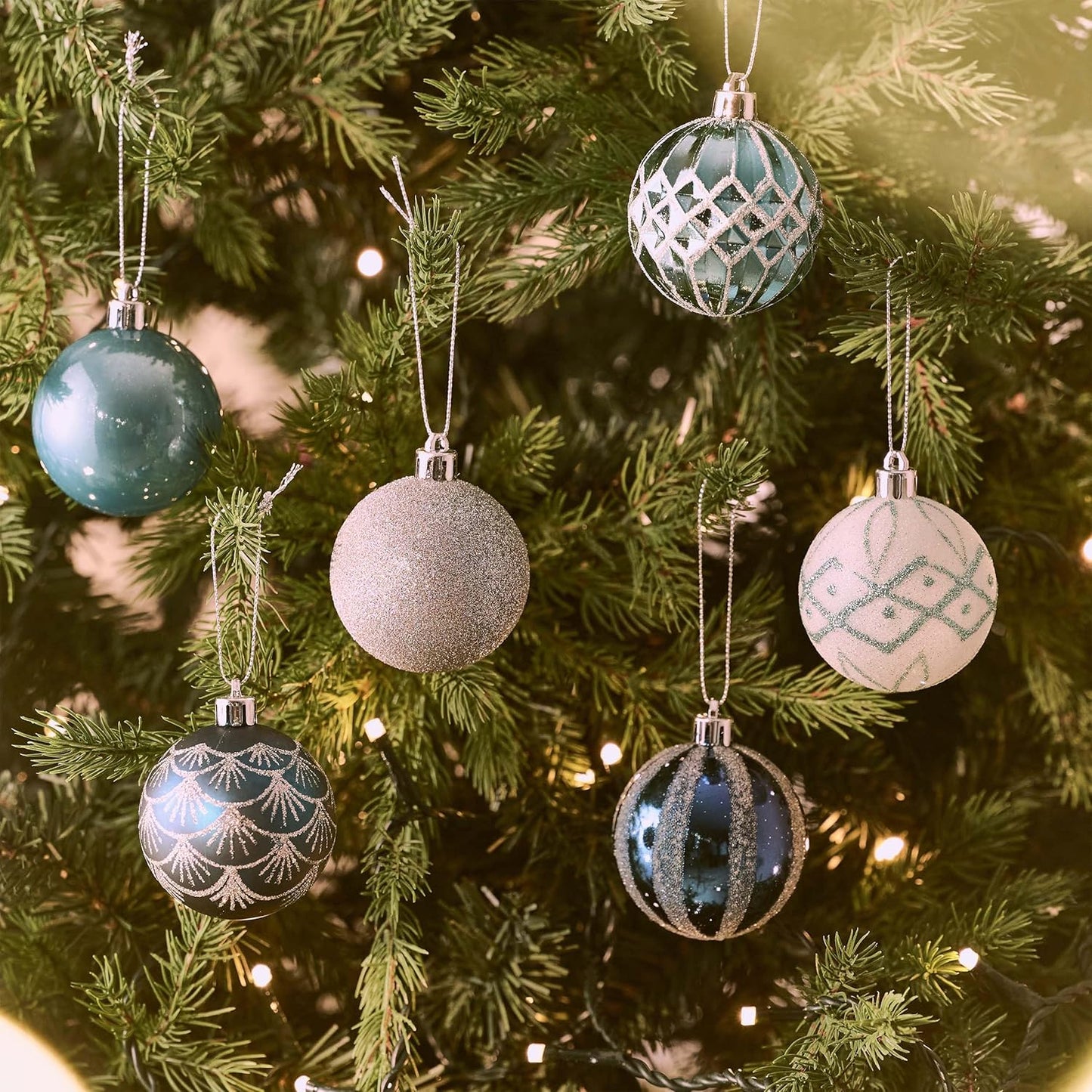 Valery Madelyn Christmas Ornaments Set, 30ct 2 Inches Navy Blue and Silver Shatterproof Christmas Tree Decorations Ball Ornaments Bulk, Elegant Hanging Ornaments for Xmas Holiday Party Decor