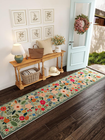 Runners for Hallways Kitchen Runner Rug Non Slip 2'x 10' Long Washable Rugs with Rubber Backing Soft Floral Carpet Runner for Hallways, Kitchen, Laundry, Bedroom, Bathroom(Green)