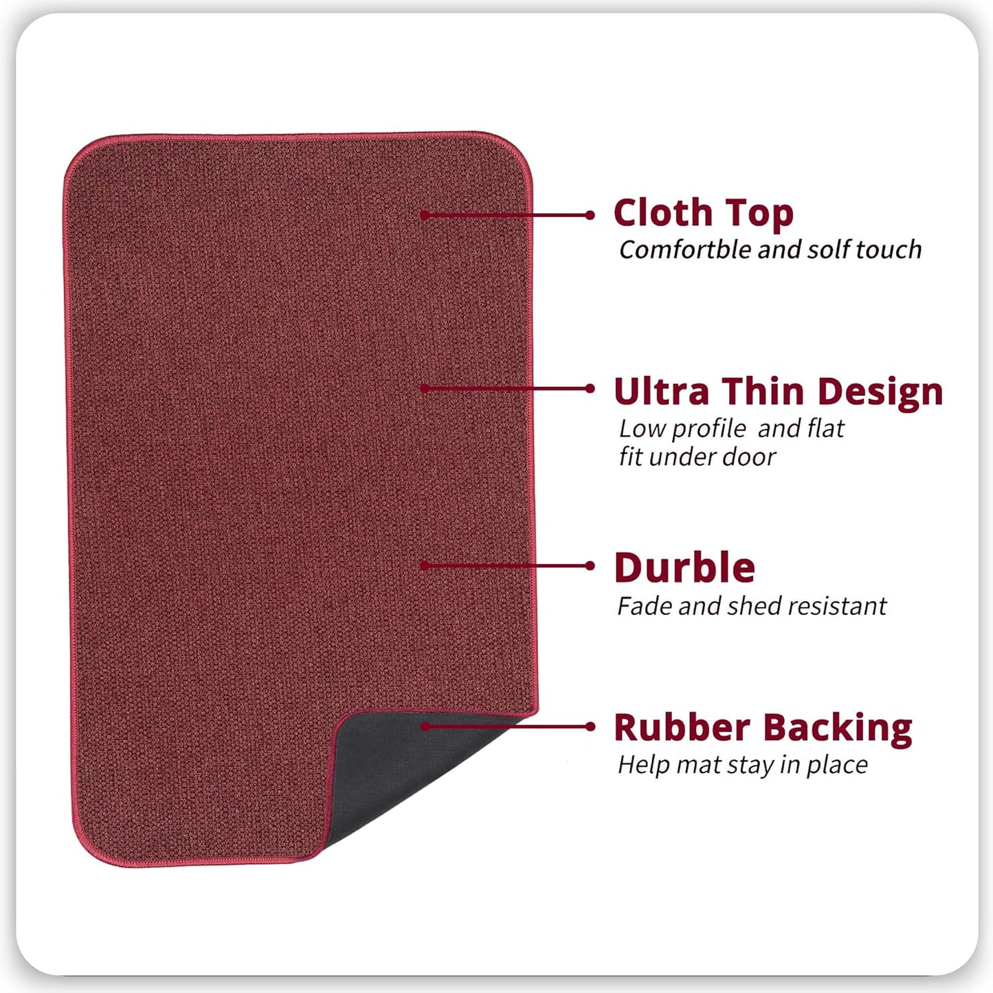 Bath Mat,Ultra Thin Bathroom Rugs,Rubber Bath Mats for Bathroom,No Slip Bath Rugs,Quick Dry,Machine Washable,Low Pile,Absorbent,Shower Outside,Sink,Home Decor Accessories.Red,1'5"x2'3"(2 Pack)